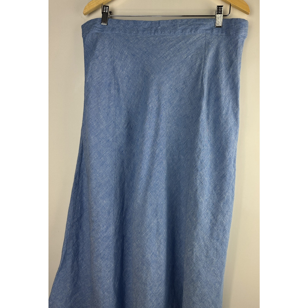 L.L. Bean Linen Classic Fit Blue A-Line Midi Skirt Plus Size 18W Beach Coastal - Picture 11 of 14